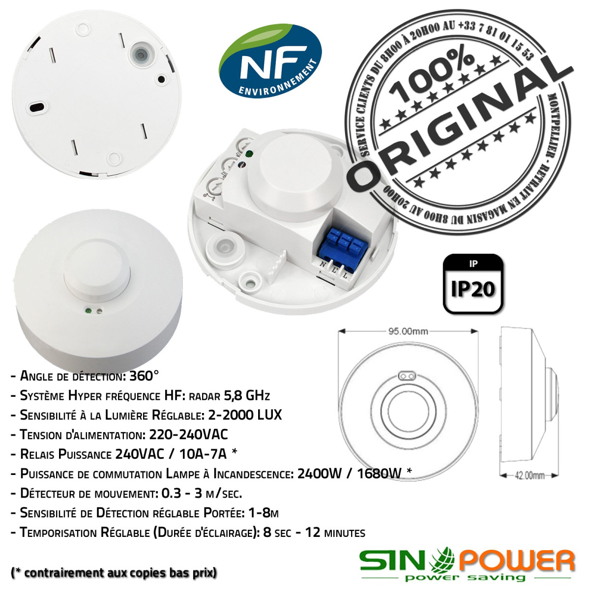 Commutateur Capteur Micro-ondes SK-600 360° - Détecteur Mouvement Automatique - Éclairage Intelligent Maison