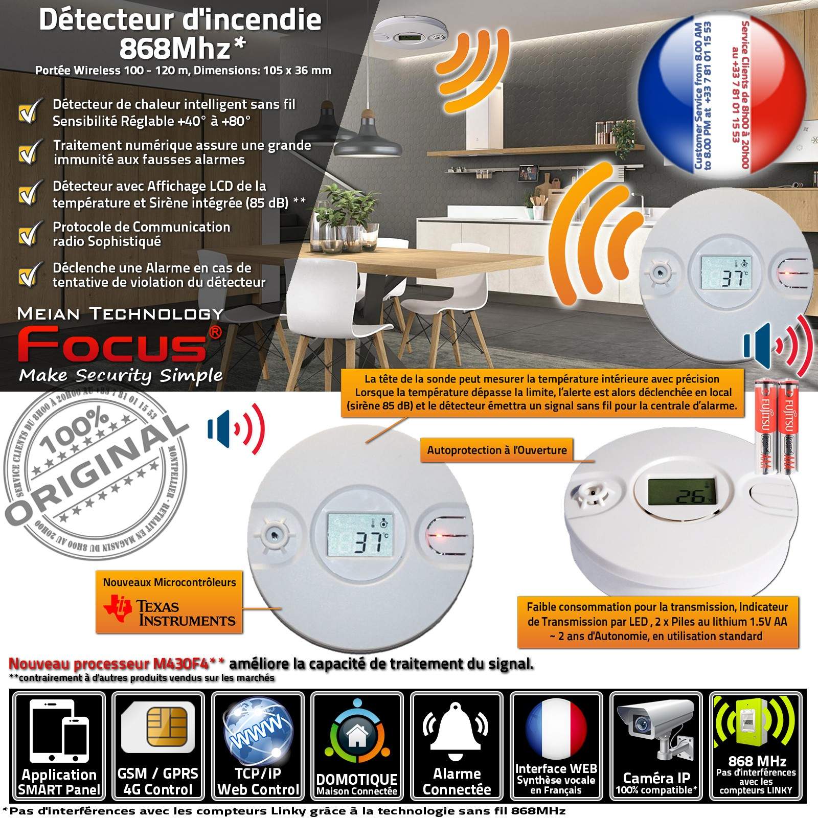 Système Sécurité Connecté Capteur Protection Sonde Température MD-240R Sans  Fil Pièces Chambres Salons ORIGINAL Domotique 868MHz