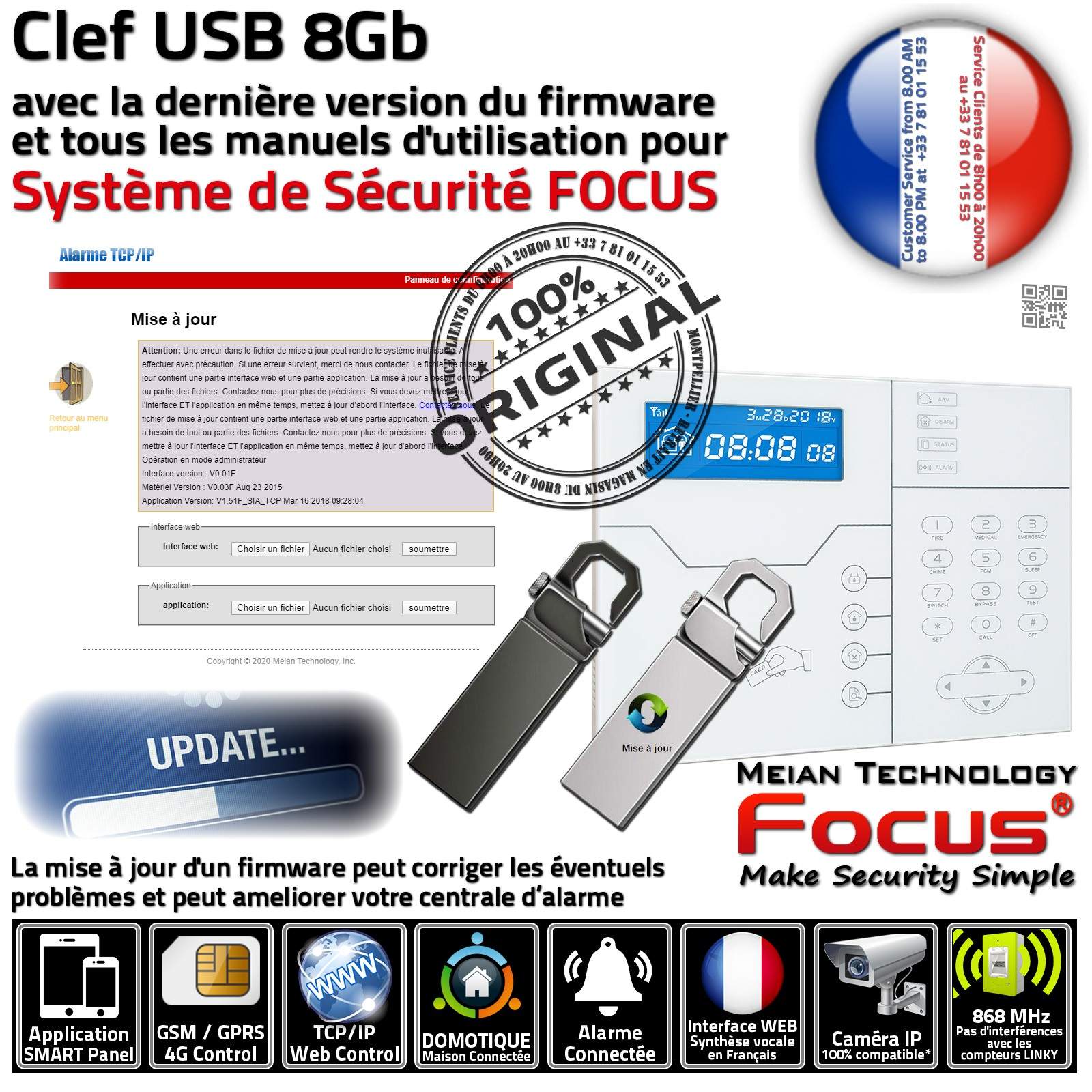 Maison à étage Système Alarme Surveillance Sécurité Connecté Meian FOCUS VGT Ethernet GSM TCP-IP 868MHz Sans-Fil Professionnel