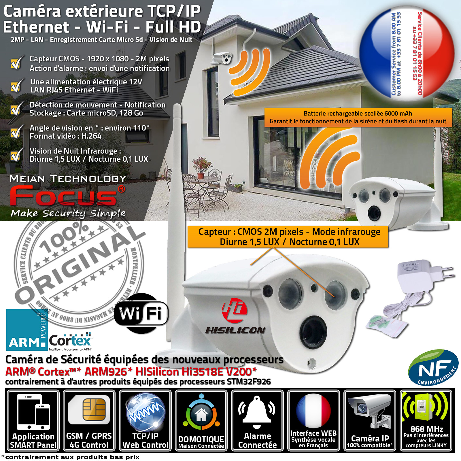 KIT Alarme Maison avec Caméra Extérieure Maison sans Abonnement Protection  Logement HA-8406 Système Sécurité Nuit Ethernet Wi-Fi