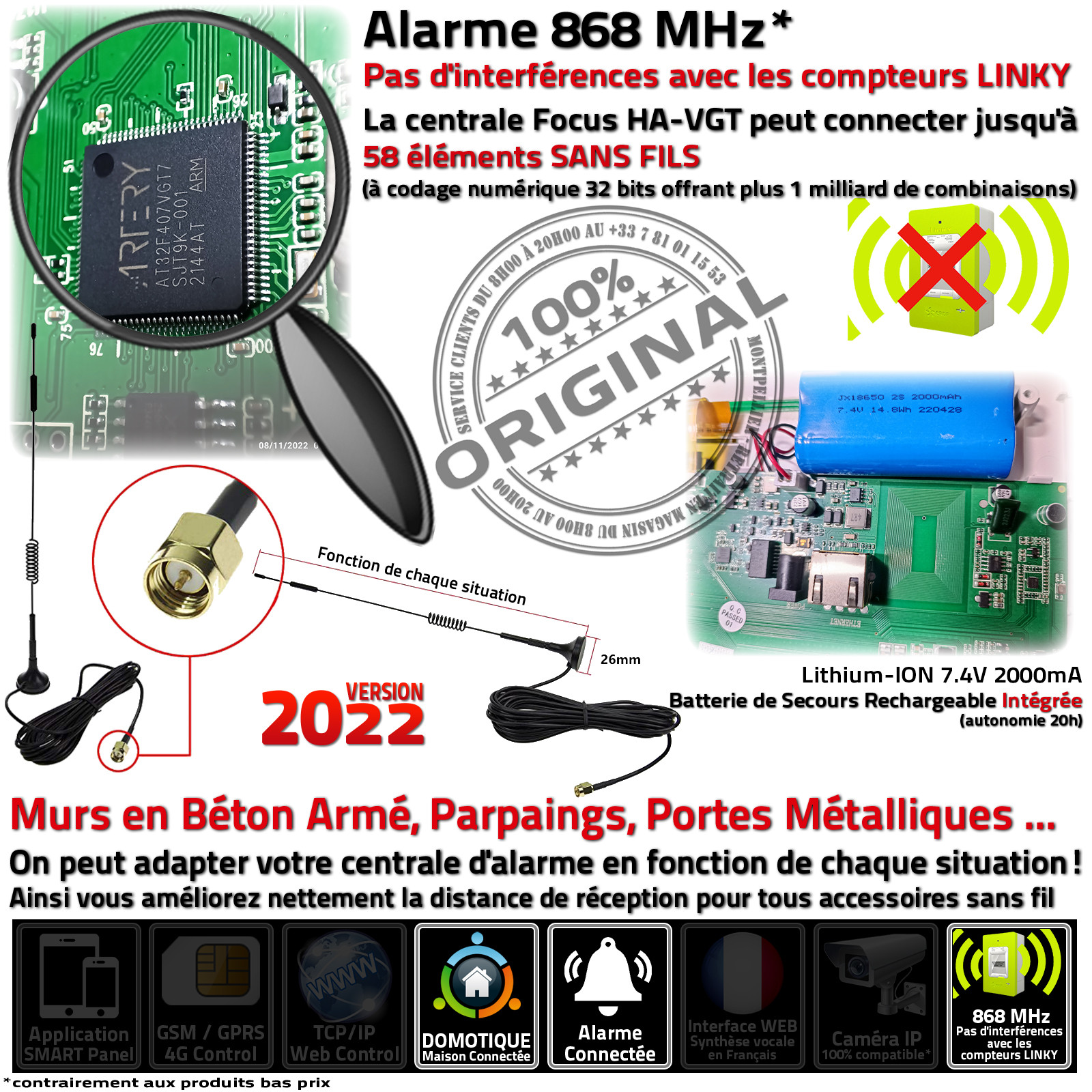 Alarme Maison Connectée avec Caméra IP Intérieure sans fil avec  Enregistrement HA-8405 Protection LAN Ethernet Wi-Fi RJ45 Meian