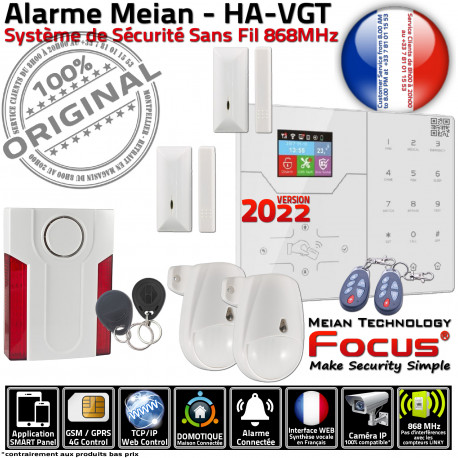 Maison F2 Connectée HA-VGT Détecteur Ouverture Connecté sans-fil Sirène 2 Capteur Alarme Sécurité Système pièces FOCUS Mouvement Meian