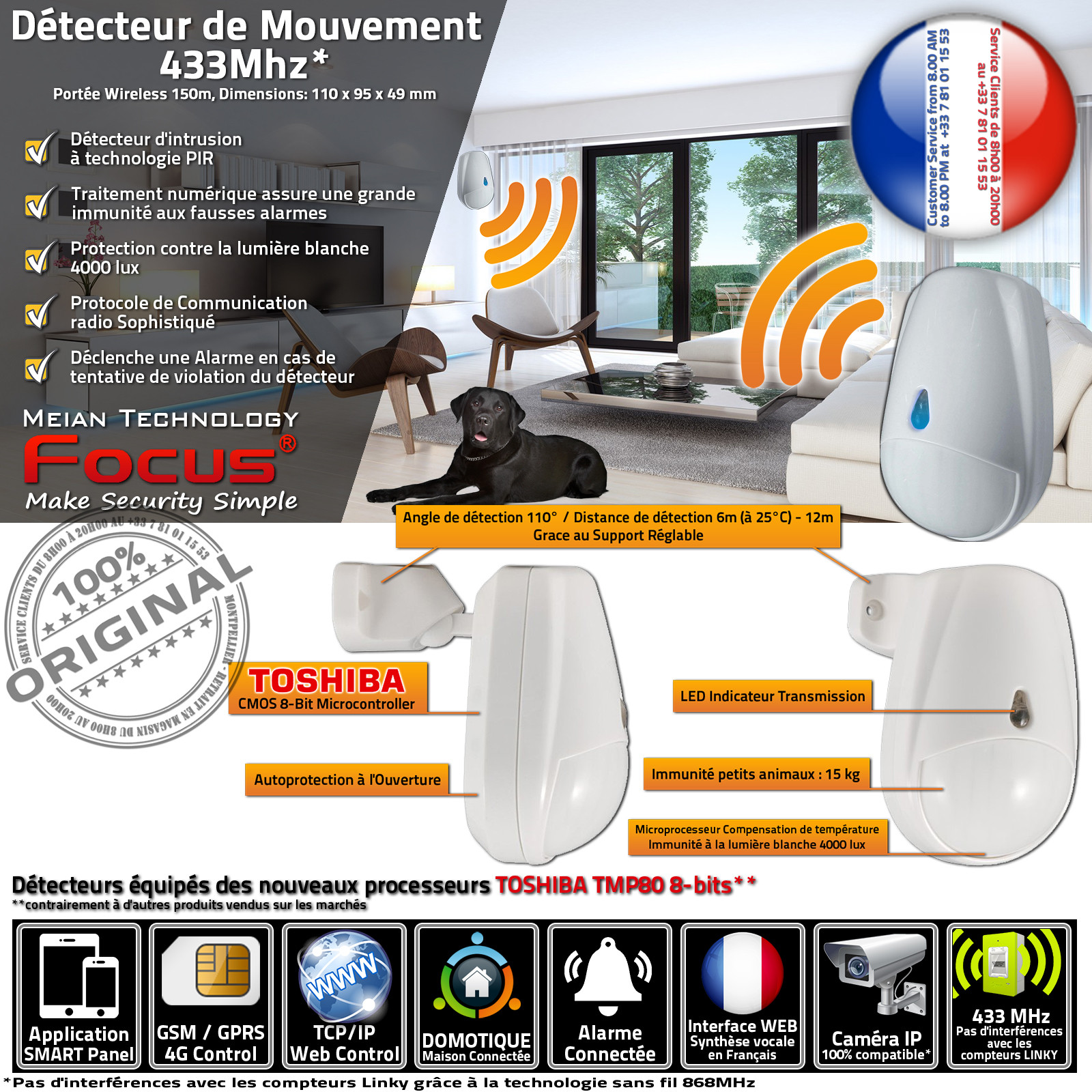 Relais Détection Mouvements Infrarouge Immunité Animaux MC-335R DMT PIR 433 MHz Système Sécurité Connecté SansFil ORIGINAL Meian