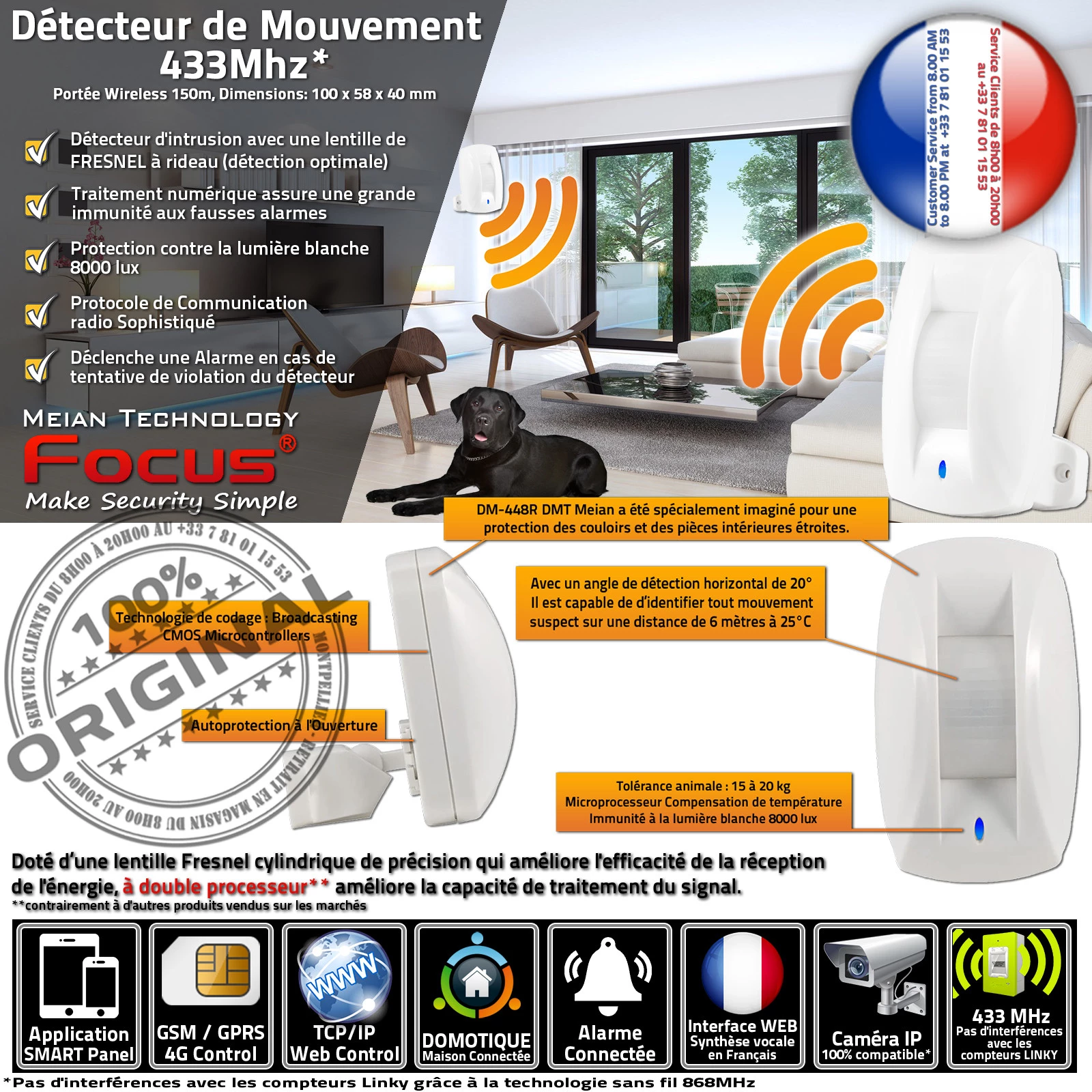 PIR IP Capteur Présence FOCUS GSM Ethernet Système Sécurité Connecté Pyroélectrique Direction Mouvements Détection Vandalisme Protection Couloir Infrarouge Centrale Alarme Connectée Sans Fil Immunité Animaux Volumétrique Détecteur Mouvement ORIGINAL