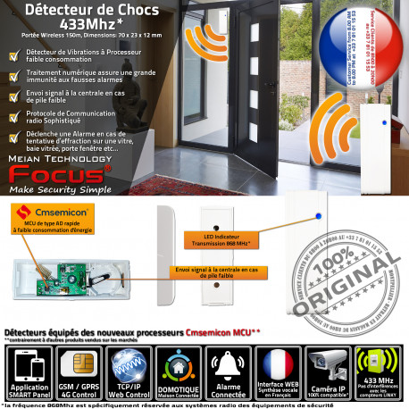 Effraction Capteur GSM 4G Chocs Réseau Alarme Baie Sans Bris de Porte Fenêtre Relais 433MHz Fil Vitrée Maison vitre Centrale Appartement Détection MD-2018R IP