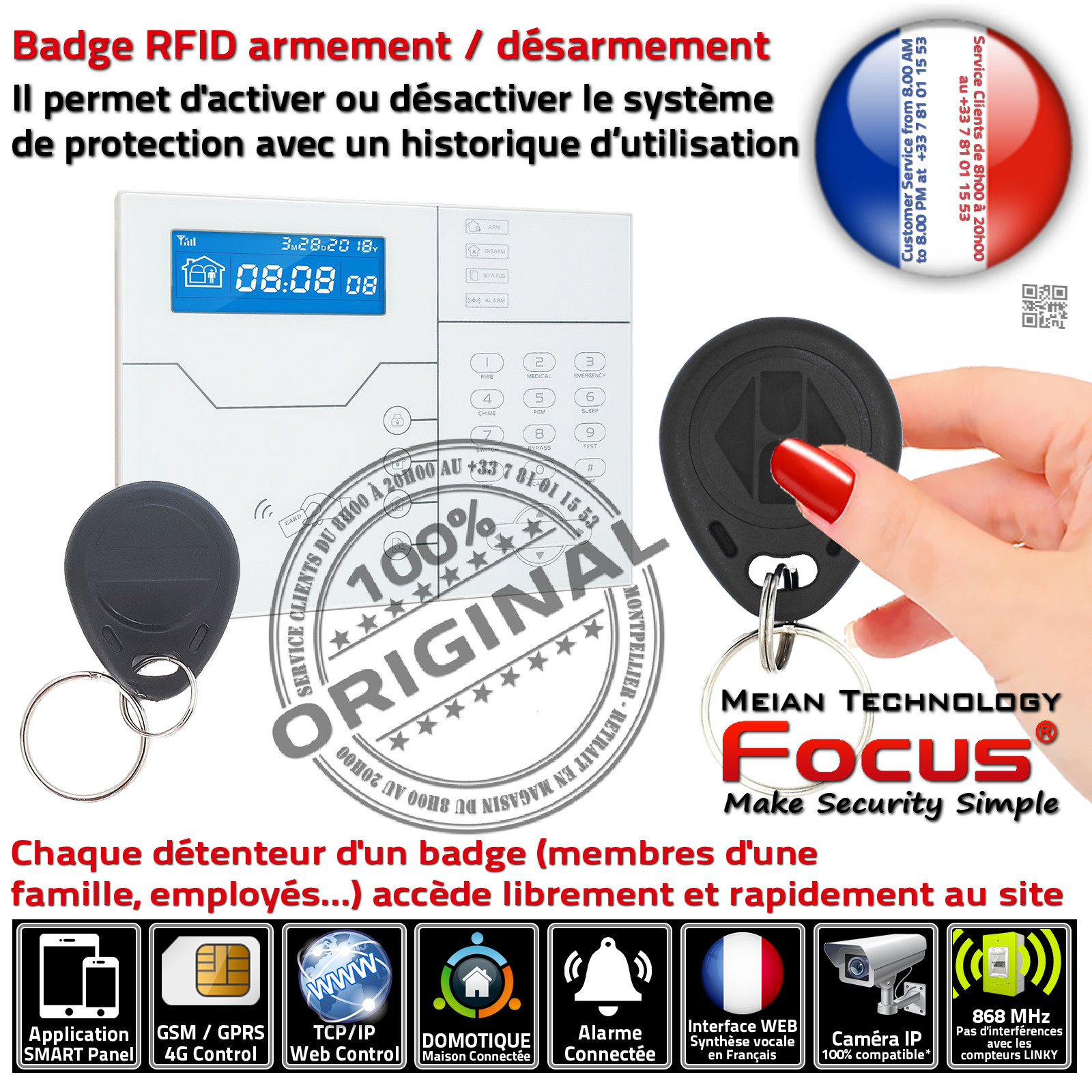 Badge RFID Alarme Meian Système Sécurité Connecté GSM sans fil - Sans Abonnement