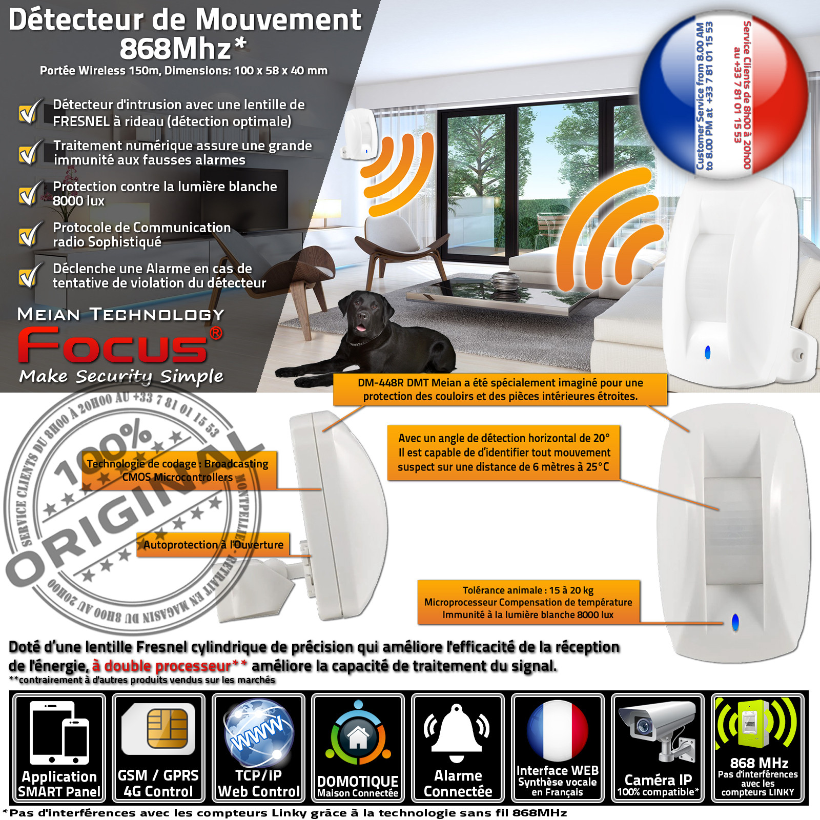 DM-448R DMT 868MHz Détecteur Volumétrique de Couloir Immunité Animaux Passif PIR Infrarouge